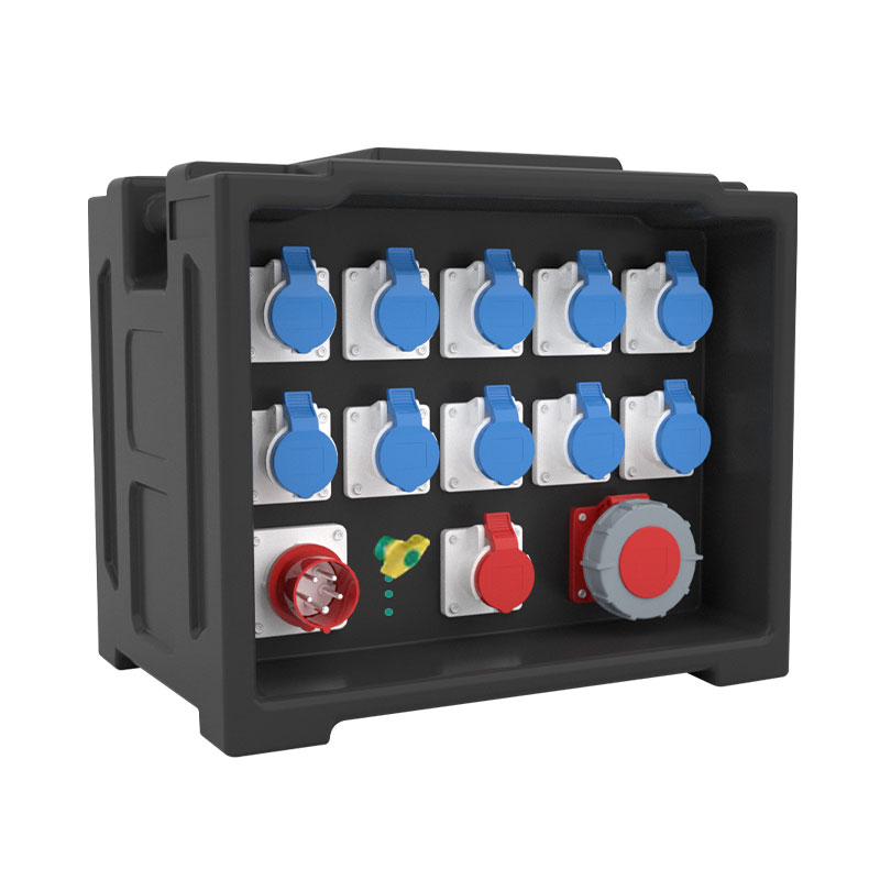 Boîte de distribution de scène portable avec 11 prises industrielles et une fiche à cinq pôles de 63A